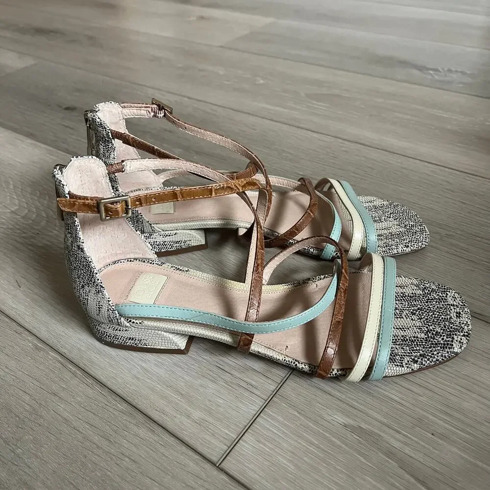 LOUISE et CIE 'Eleri' Women's 8M Square Toe Leather Sandal Tan Cream Aqua